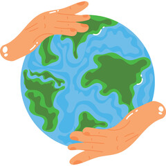 Two Caring Hands Gently Holding a Pixelated Earth Globe Showing Continents and Oceans With a Transparent Background