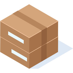 Two Cardboard Boxes Stacked Together With Blue Shadow In Isometric View Against A White Background