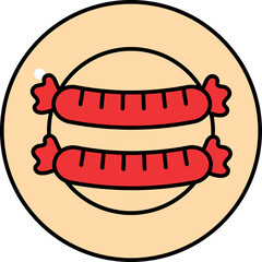 Two cartoon hot dogs on a light brown plate with a black border against a transparent background illustration