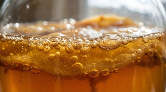 Kombucha in a Jar with Bubbles