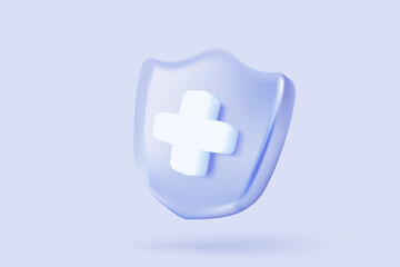 Obraz premium 3d purple plus glass icon. First aid and health care with pure medical. Medical symbol of emergency help. 3d math signs icon vector render illustration