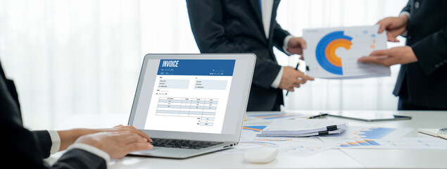 Invoice on computer screen from accounting application. Computer program for financial and budget...
