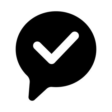 Checkmark chat bubble icon for confirmation, approval, success, completed actions, and verification