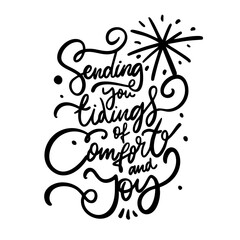 Naklejka premium Hand drawn holiday lettering with decorative swirls and a star element