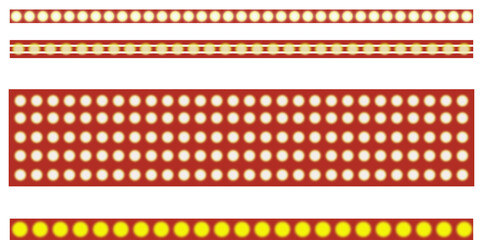 Set of four different styles of illuminated light bulb strips isolated on transparent background