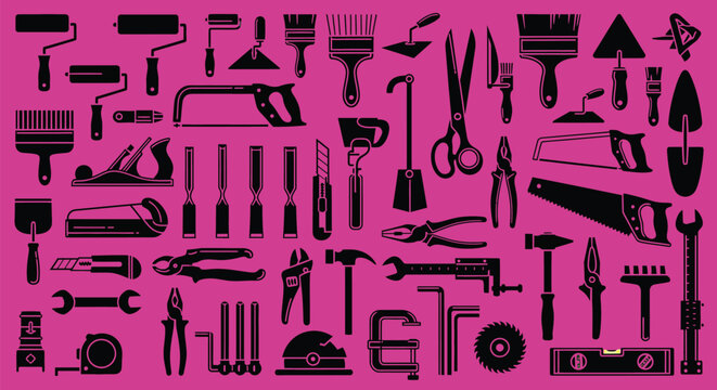 Construction tools vector set diy equipment repair carpentry toolkit