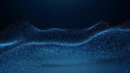 Dynamic Blue Particle Stream Flowing Abstractly in Dark Space