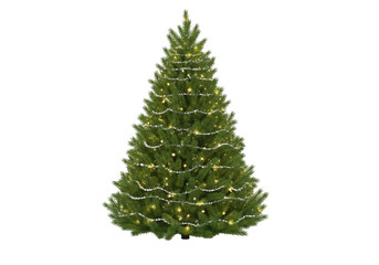 Decorated christmas tree with lights isolated on transparent background