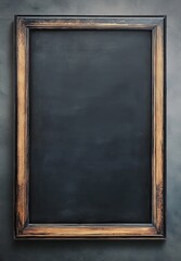 Vintage Wooden Frame on Dark Chalkboard or Blackboard Backdrop Providing Blank Copy Space for Message Presentation or Design
