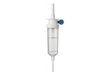 Medical intravenous drip chamber showing fluid infusion