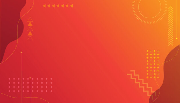 Bright orange red abstract background with geometric memphis style elements