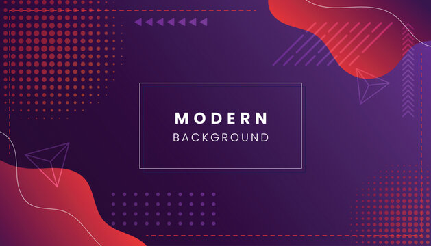 Memphis purple modern background with geometric shapes and halftone dotted design
