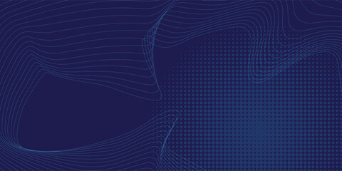 Dark Blue Topographic Line and Halftone Abstract Background