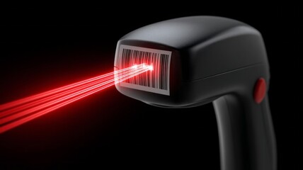 A barcode scanner is lit up with red light