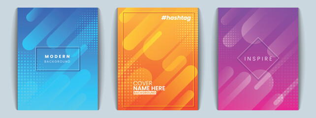 Gradient halftone covers with modern shapes and vibrant bold color themes