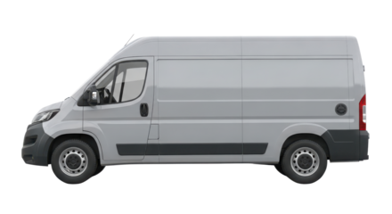 Side View of Light Gray Commercial Cargo Delivery Van Mockup Isolated on White Background