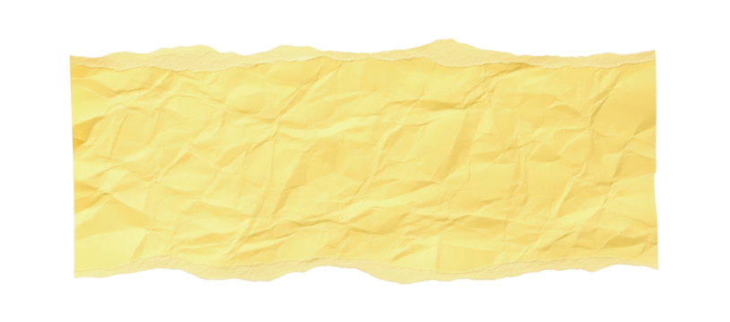 Isolated Crumpled Yellow Paper Strip Texture with Rough Torn Edges Banner