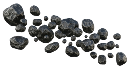 Floating Dark Rough Rocks or Asteroids Isolated on White Background Graphic Asset