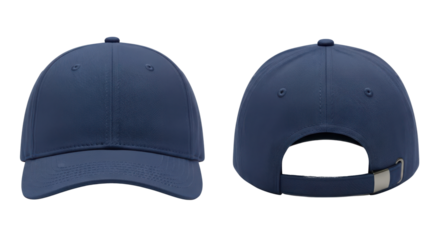 Navy Blue Blank Baseball Cap Mockup Front and Back View Isolated on White