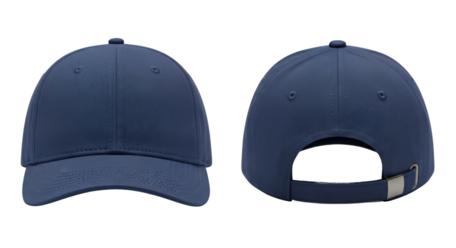 Navy Blue Blank Baseball Cap Mockup Front and Back View Isolated on White