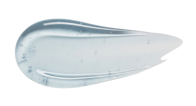 Blue transparent cosmetic gel smear isolated on white. Liquid serum texture swatch for skincare marketing.