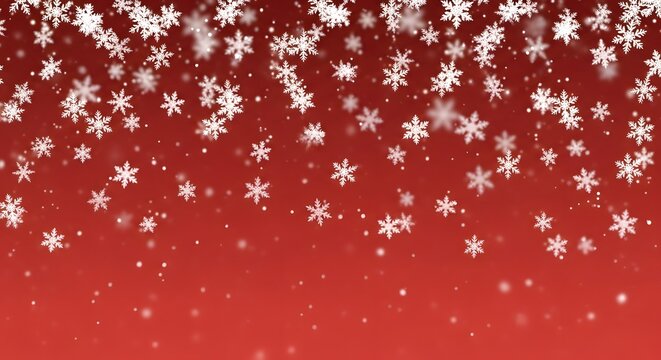 Falling snowflakes on a red gradient background, winter holiday theme