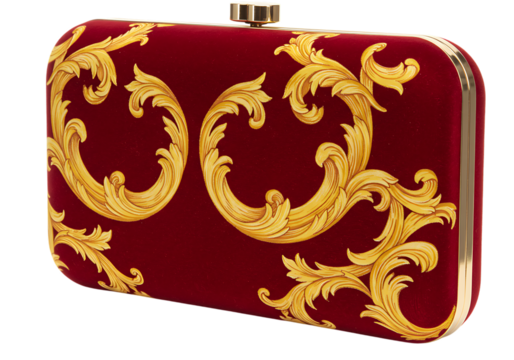 Elegant velvet clutch with opulent gold baroque pattern