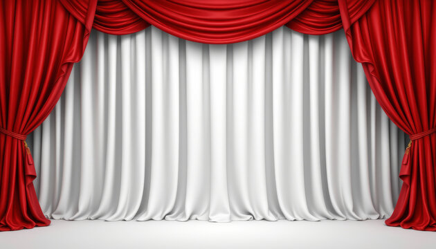 Red curtain stage theater white curtain drape velvet classic elegant backdrop performance gracefully frame center stage backdrop