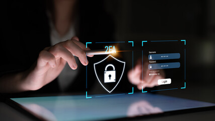 Two-factor authentication strengthens login system security. Adds protection, two-factor...