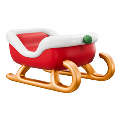 Red 3D Santa sleigh, gold runners. Minimal cute christmas sled. Concept for fast delivery vehicle, shipping sale promotion, online shopping transport, special offer discount prize.