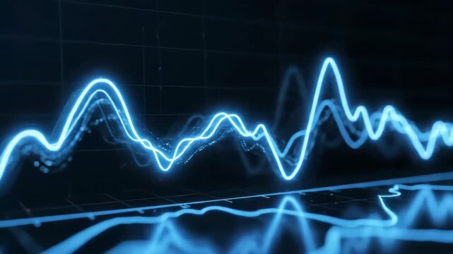 Abstract Blue Neon Waveform Visualization on Dark Background.