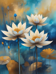 Beautiful painting in HDR of Lotus flowers in a lake
