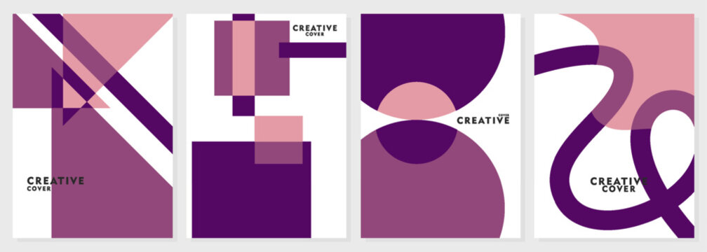 Creative covers, layouts or posters concept in modern minimal style for corporate identity, branding, social media advertising, promo. Modern cover design template with colorful dynamic overlay lines