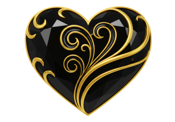 Elegant black heart with gold ornate swirls