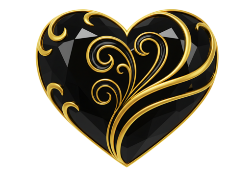 Elegant black heart with gold ornate swirls