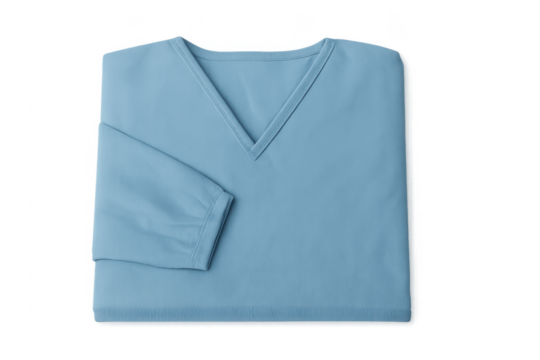 Light blue folded v-neck long-sleeve scrubs top