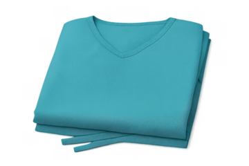 Teal medical uniform folded scrubs with v-neck on transparent background