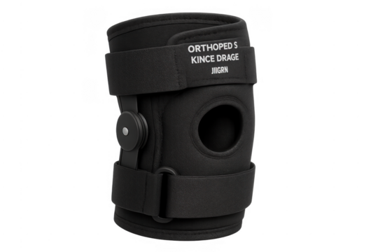 Black orthopedic knee brace protecting injured joint