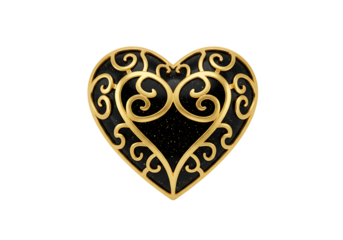 Elegant black heart pendant with gold filigree details