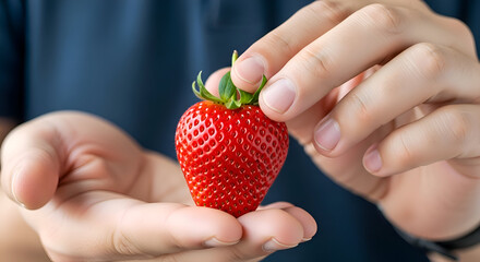 Close-up of a ripe strawberry held in two hands fresh and vibrant perfect for healthy eating concepts