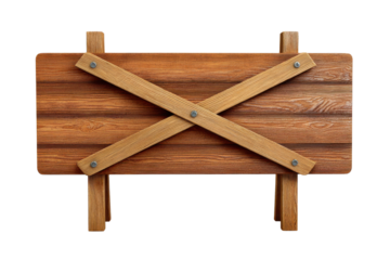 Wooden sign with cross bracing and legs on black background board plank, Isolated On White Background, Png Transparent