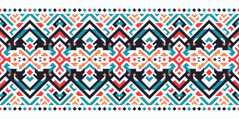 Ethnic abstract ikat art. Seamless pattern in tribal, folk embroidery, and Mexican style. Aztec geometric art ornament print. Design for carpet, wallpaper, clothing, wrapping, fabric, cover, textile
