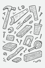 Carpenter Tool Sketch Set | Hand-Drawn Woodworking Doodles & Workshop Elements