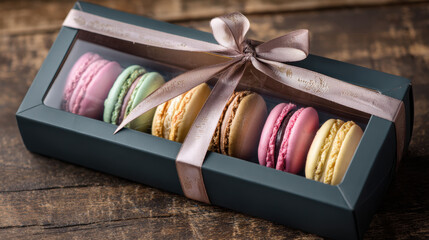 Colorful Macarons in a Gift Box