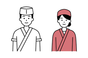 和食店の男女の店員　セット