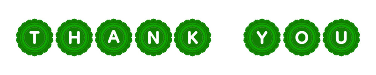 Design displays the phrase “Thank You” inside a glowing green leaf ruffled ornament. With its soft light and elegant wreath-like texture, this badge is perfect for greeting cards, appreciation message