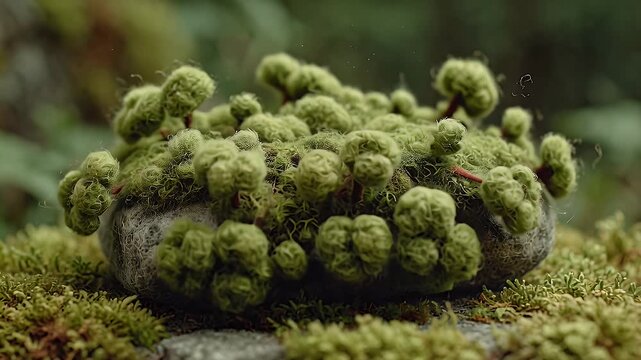 Close up of green moss on grey stone soft focus natural texture botanical detail organic composition
