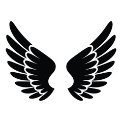 Obraz premium Black silhouette of a pair of stylized angel or bird wings, spread wide, symbolizing freedom, flight, and spirituality