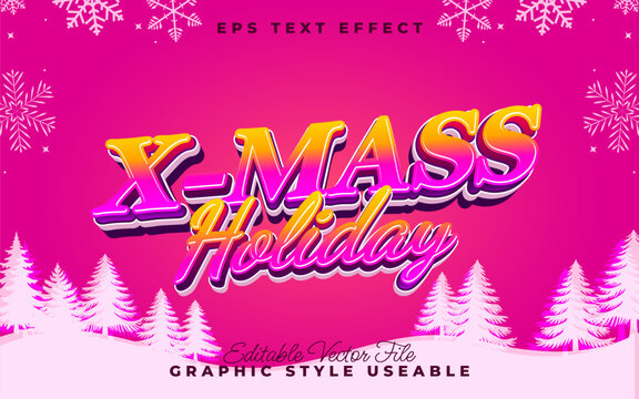 X-MASS Holiday Text Effect Festive Winter Christmas Design with Snowflakes and Trees