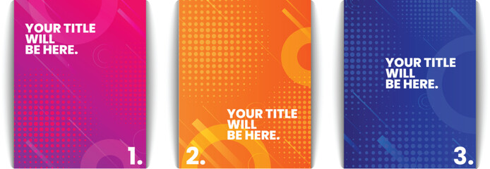 Bold halftone gradient poster covers with vibrant abstract layout and color zones